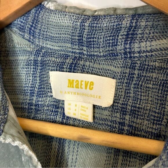 Maeve By Anthropologie Sage Green Crushed Velvet Button Down Sz 4 Boho Preppy - Picture 6 of 8